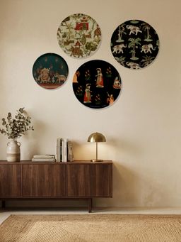 Nestroots - Classic Dark Bloom Metallic Wall Plates (Pack of 4)