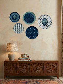Nestroots - Indigo Medallion Metallic Wall Plates (Pack of 5)