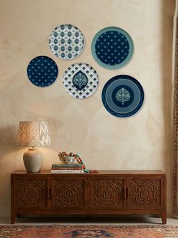 Nestroots - Navy & Sky Blue Metallic Wall Plates (Pack of 5)
