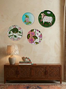 Nestroots - Exotic Paradise Floral Metallic Wall Plates (Pack of 4)
