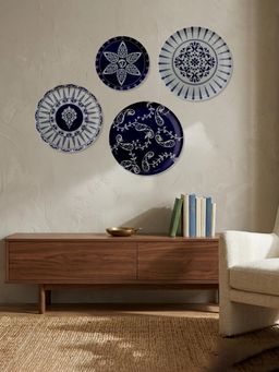 Nestroots - Classic Indigo Star Pattern Metallic Wall Plates (Pack of 4)
