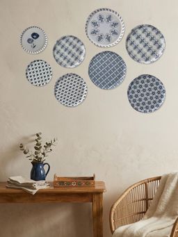 Nestroots - Blue & White Geometric Metallic Wall Plates (Pack of 8)