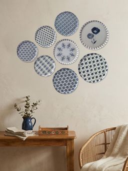 Nestroots - Royal Blue Geometric Pattern Metallic Wall Plates (Pack of 8)