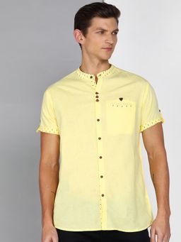 KUONS AVENUE - Yellow Men'S Linen Cotton Indowestern Half Sleeve Shirt