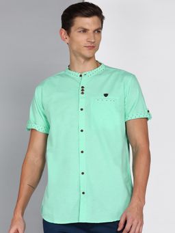 KUONS AVENUE - Green Men'S Linen Cotton Indowestern Half Sleeve Shirt