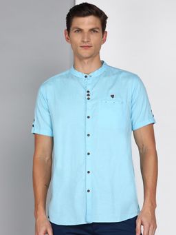 KUONS AVENUE - Blue Men'S Linen Cotton Indowestern Half Sleeve Shirt