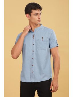 KUONS AVENUE - Blue Men'S Denim Half Sleeve Casual Shirt