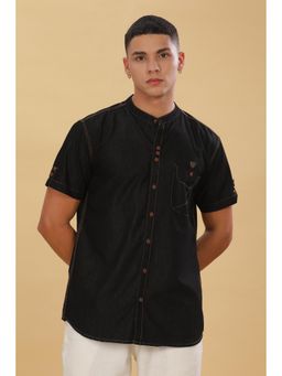 KUONS AVENUE - Black Men'S Denim Half Sleeve Casual Shirt