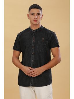 KUONS AVENUE - Grey Men'S Denim Half Sleeve Casual Shirt