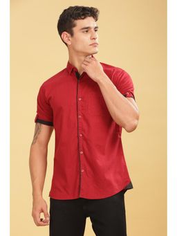 KUONS AVENUE - Red Men'S Linen Cotton Half Sleeve Shirt