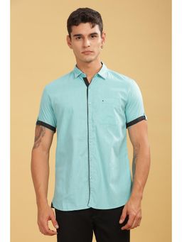 KUONS AVENUE - Turquoise Men'S Linen Cotton Half Sleeve Shirt