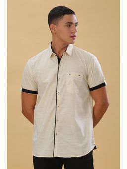 KUONS AVENUE - Cream Men'S Linen Cotton Half Sleeve Shirt