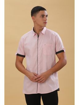 KUONS AVENUE - Pink Men'S Linen Cotton Half Sleeve Shirt
