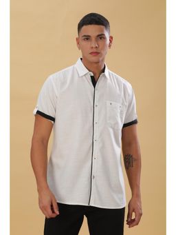 KUONS AVENUE - Off White Men'S Linen Cotton Half Sleeve Shirt