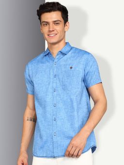 KUONS AVENUE - Blue Men'S Lyocell Half Sleeve Casual Shirt