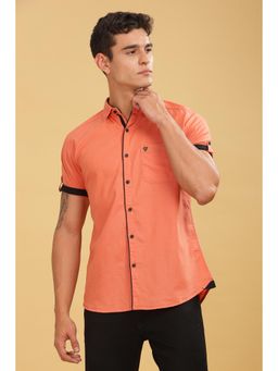 KUONS AVENUE - Orange Men'S Linen Cotton Half Sleeve Shirt