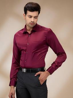 Park Avenue - Slim Fit Solid Dark Maroon Shirt