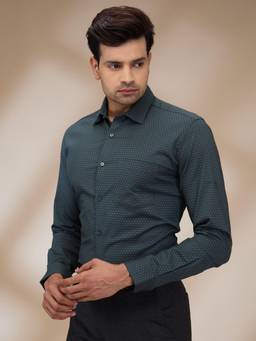 Park Avenue - Slim Fit Printed Fancy Green Shirt