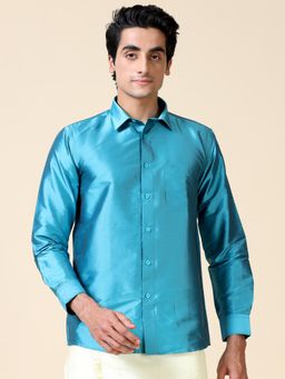 TATTVA - Teal Men Classic Slim Fit Ethnic Shirt