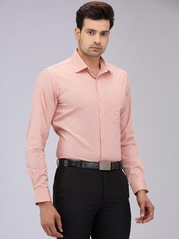Raymond - Slim Fit Printed Light Orange Shirt