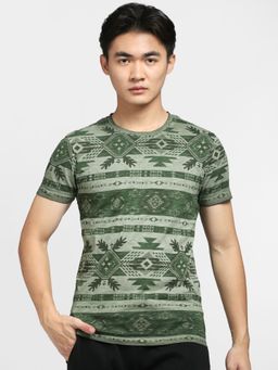 Jack & Jones - Green Aztec Print Crew Neck T-shirt
