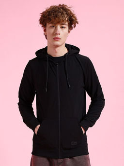 The Indian Garage Co - Men Black Regular Fit Hooded Front Open Hoodie