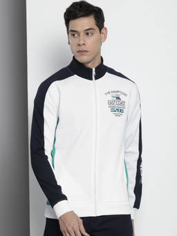 The Indian Garage Co - Men White Regular Fit High Neck Front Open Jacket