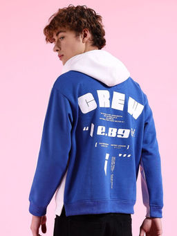 The Indian Garage Co - Men White & Blue Relaxed Fit Overhead Hoodie