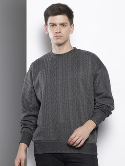 The Indian Garage Co - Men Grey Oversized Fit Crew Neck Sweatshirt