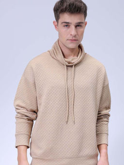 The Indian Garage Co - Men Beige Relaxed Fit Cowl Neck Overhead Sweatshirt
