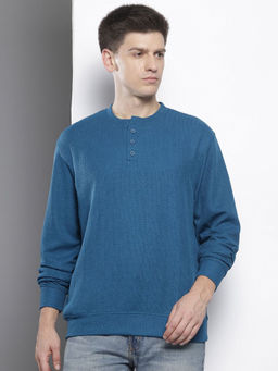 The Indian Garage Co - Men Blue Relaxed Fit Henley Neck Sweatshirt
