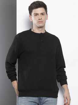 The Indian Garage Co - Men Black Relaxed Fit Henley Neck Sweatshirt