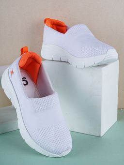 Carlton London - Women White and Orange Woven Design Casual Shoes