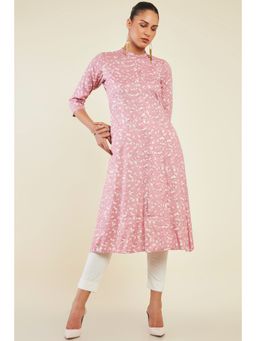 Soch - Womens Pink Rayon Printed Kurta