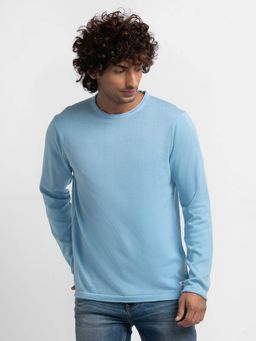 Spykar - Sky Blue Cotton Full Sleeve Casual Sweater for Men
