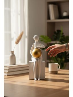 Sun Mun Decors - White Figurine with Golden Ball
