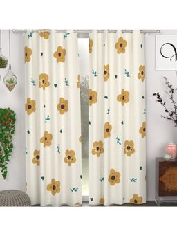 CHHAVI INDIA - Vibrant Yellow Floral Semi-Transparent Door Curtains (Pack Of 2)