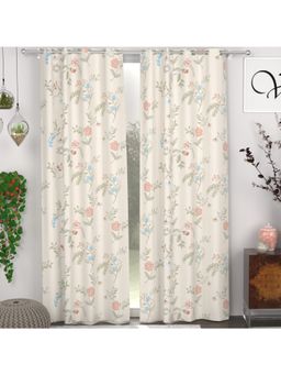 CHHAVI INDIA - Beige Floral Semi-Transparent Door Curtains (Pack Of 2)