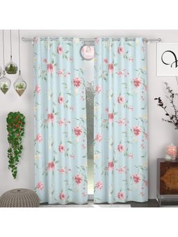 CHHAVI INDIA - Floral Blue Semi-Transparent Door Curtains (Pack Of 2)