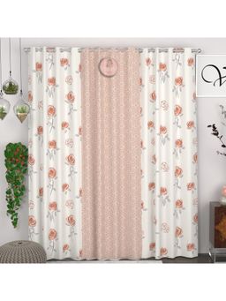CHHAVI INDIA - Peach Floral & Geo Print Semi-Transparent Door Curtains (Pack Of 3)