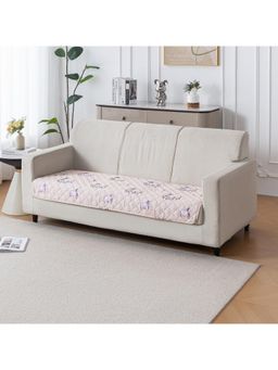 House of Quirk - Printed Quilted Anti Slip Couch Protector Pink Four Seater Sofa cover