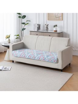 House of Quirk - Printed Quilted Anti Slip Couch Protector Gulshan Sky Blue Four Seater Sofa cover
