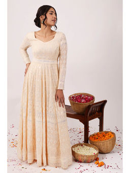 HANDME - Splendid Heavy Embroidered Chikankari Anarkali Gown with Belt (Set of 2)