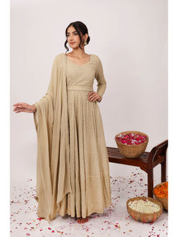 HANDME - Opulent Heavy Embroidered Chikankari Anarkali Gown with Dupatta & Belt (Set of 3)