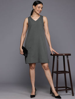 Varanga - Women Grey Pocket Desilted A-Line Mini Dress