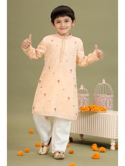 MASTARANG - Boys Peach Embroidered Kurta & Pyjama