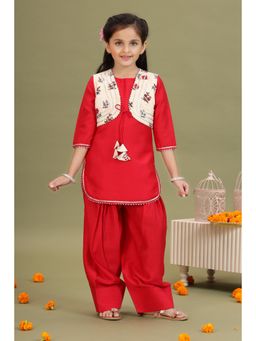 MASTARANG - Girls Red Kurta & Farsi Salwar with Jacket