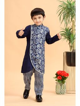 MASTARANG - Boys Navy Blue Overlapped Kurta & Pyjama