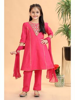 MASTARANG - Girls Pink A-Line Kurta & Pant with Dupatta