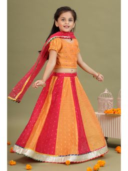 MASTARANG - Girls Orange Lehenga Choli with Dupatta